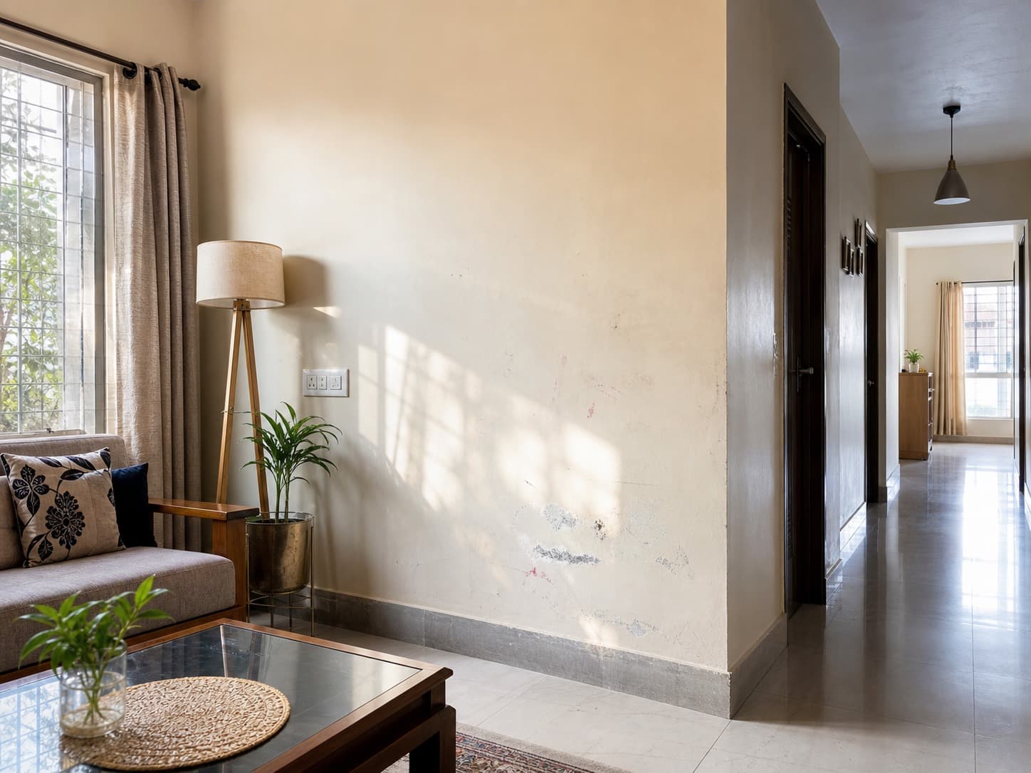 Freshly painted living room in an Indian home
